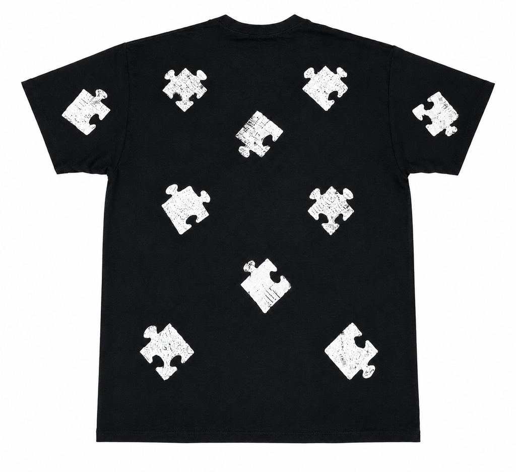 Black Color-On Short Sleeve Puzzle Gang T-Shirt