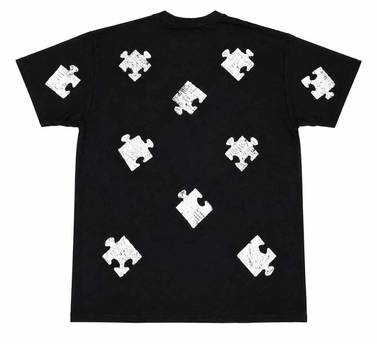 Black Color-On Short Sleeve Puzzle Gang T-Shirt