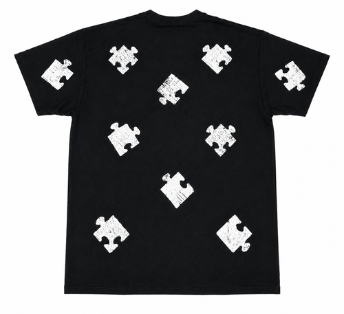 Black Color-On Short Sleeve Puzzle Gang T-Shirt