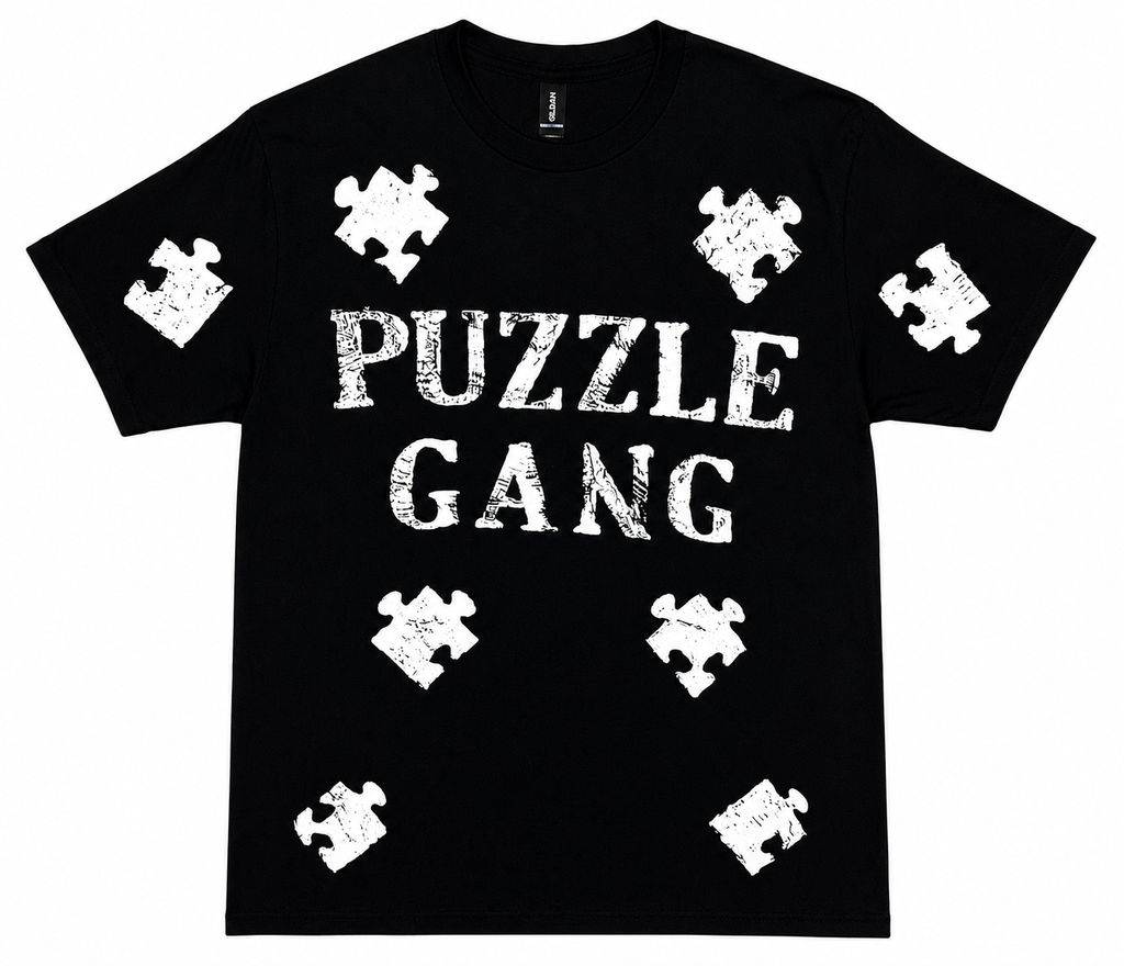 Black Color-On Short Sleeve Puzzle Gang T-Shirt
