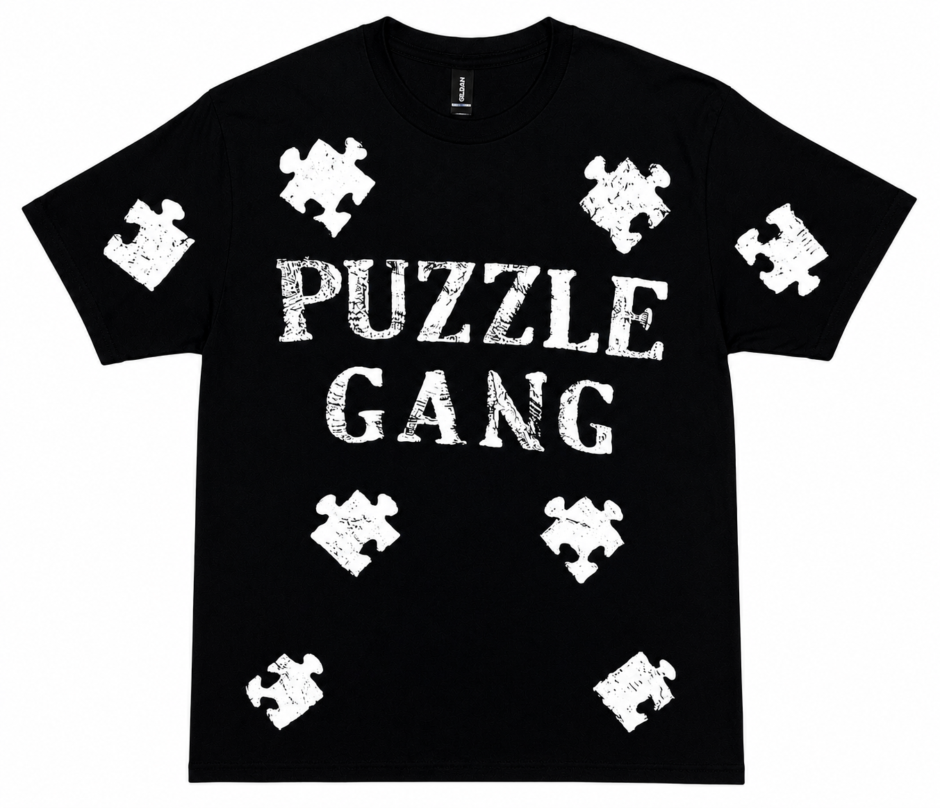 Black Color-On Short Sleeve Puzzle Gang T-Shirt